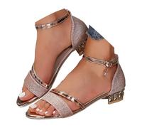 VBEDKDEB Elegant Sandals Women's Glitter Low Heel Hiking Shoes 2025 Summer Casual Adjustable Strap Sandals Women Beach Travel Holiday Open Non-Slip Walking Sandals, Rose Gold, 5 UK