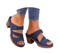 VBEDKDEB High Heels Women's Block Heel Non-Slip Slippers Elegant Comfortable Slippers Adjustable Strap Peeptoe Sandals Chunky Heel Slippers Summer Casual Travel Sandals, blue, 5 UK