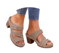 VBEDKDEB High Heels Women's Block Heel Non-Slip Slippers Elegant Comfortable Slippers Adjustable Strap Peeptoe Sandals Chunky Heel Slippers Summer Casual Travel Sandals, White, 8 UK