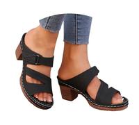 VBEDKDEB High Heels Women's Block Heel Non-Slip Slippers Elegant Comfortable Slippers Adjustable Strap Peeptoe Sandals Chunky Heel Slippers Summer Casual Travel Sandals, black, 7 UK