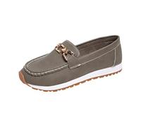VBEDKDEB Loafer Women's Flat Moccasins Slippers Wide Single Shoes for Women Metal Chain Flat Leisure Loafer Shoes with Thick Sole Low Shoes Slip On Comfortable Shoes, gray, 8.5 UK