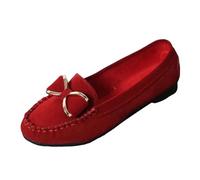 VBEDKDEB Loafer Women's Moccasins Flat Slippers Metal Single Shoes Flat Slippers Lazy Shoes Toe Shoes Women's Shoes Leather Shoes Casual Shoes Bowknot Slip On Comfortable Shoes Flat, red, 7 UK