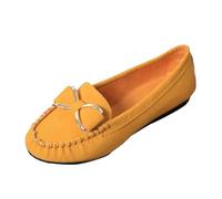VBEDKDEB Loafer Women's Moccasins Flat Slippers Metal Single Shoes Flat Slippers Lazy Shoes Toe Shoes Women's Shoes Leather Shoes Casual Shoes Bowknot Slip On Comfortable Shoes Flat, yellow, 5.5 UK