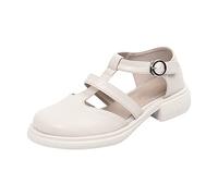 VBEDKDEB Mary Jane Shoes Women's Fashion Four Seasons Women's Flat Bottom Slippers Square Flat Mouth Comfortable Plain Mary 11188 Bow Detail, beige, 4.5 UK