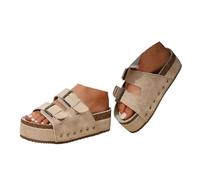 VBEDKDEB Mules Women's Platform Non-Slip Slippers Comfortable Foot Bed Sandals Adjustable Straps Open Slippers Summer Casual Rivets Sandals Slippers Beach Travel Slippers, beige, 4.5 UK