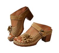 VBEDKDEB Mules Women's Sandals Slides with Heel, Fashionable Sandals with Thick Heel for Women, Thick and Fish Mouth and a Word Summer, brown, 8 UK