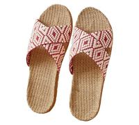VBEDKDEB Mules Women's Sandals Slides with Heel Pair Retro Colour Blocking Print Beach Outdoor Wear at Home Cotton Linen Large Size Non-Slip Four Seasons Sandals Women Summer, Hot Pink, 7 UK