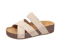 VBEDKDEB Mules Women's Summer Platform Slippers Comfortable Cork Footbed Peeptoe Slippers Casual Sliding Sandals Non-Slip Peeptoe Slippers Beach Holiday Travel Slippers, White, 8.5 UK