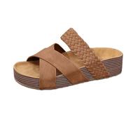 VBEDKDEB Mules Women's Summer Platform Slippers Comfortable Cork Footbed Peeptoe Slippers Casual Sliding Sandals Non-Slip Peeptoe Slippers Beach Holiday Travel Slippers, brown, 8.5 UK