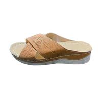 VBEDKDEB Mules Women's Summer Sandals Slides Women's Summer Fashion Dew Leather Plain Hollow Slope Heel Sandals Slippers Casual Comfortable Beach Slippers Summer, brown, 7 UK