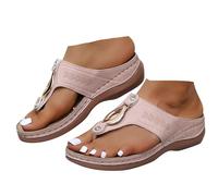 VBEDKDEB Orthopaedic Shoes Women's Comfortable Wedge Heel Flip Flops 2025 Summer Boho Sandals Elegant Leather Flip Flops Orthocare Arch Support Non-Slip Toe Separator for Beach Travel Sauna, pink, 5.5