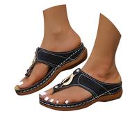 VBEDKDEB Orthopaedic Shoes Women's Comfortable Wedge Heel Flip Flops 2025 Summer Boho Sandals Elegant Leather Flip Flops Orthocare Arch Support Non-Slip Toe Separator for Beach Travel Sauna, black