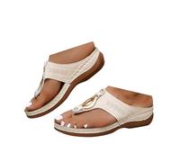 VBEDKDEB Orthopaedic Shoes Women's Comfortable Wedge Heel Flip Flops 2025 Summer Boho Sandals Elegant Leather Flip Flops Orthocare Arch Support Non-Slip Toe Separator for Beach Travel Sauna, beige