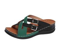 VBEDKDEB Orthopaedic Slippers Women's Summer Adjustable Strap Mules Orthocare Sandals Comfortable Peeptoe Slippers Wedge Heel Sliding Sandals Beach Travel Non-Slip Slippers, Green, 8 UK
