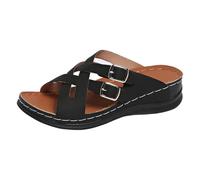 VBEDKDEB Orthopaedic Slippers Women's Summer Adjustable Strap Mules Orthocare Sandals Comfortable Peeptoe Slippers Wedge Heel Sliding Sandals Beach Travel Non-Slip Slippers, black, 5 UK