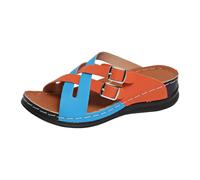 VBEDKDEB Orthopaedic Slippers Women's Summer Adjustable Strap Mules Orthocare Sandals Comfortable Peeptoe Slippers Wedge Heel Sliding Sandals Beach Travel Non-Slip Slippers, blue, 5.5 UK