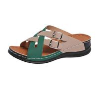 VBEDKDEB Orthopaedic Slippers Women's Summer Adjustable Strap Mules Orthocare Sandals Comfortable Peeptoe Slippers Wedge Heel Sliding Sandals Beach Travel Non-Slip Slippers, khaki, 4.5 UK