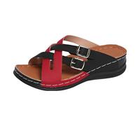 VBEDKDEB Orthopaedic Slippers Women's Summer Adjustable Strap Mules Orthocare Sandals Comfortable Peeptoe Slippers Wedge Heel Sliding Sandals Beach Travel Non-Slip Slippers, red, 7 UK