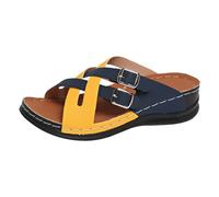 VBEDKDEB Orthopaedic Slippers Women's Summer Adjustable Strap Mules Orthocare Sandals Comfortable Peeptoe Slippers Wedge Heel Sliding Sandals Beach Travel Non-Slip Slippers, yellow, 5.5 UK