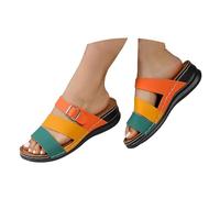 VBEDKDEB Orthopaedic Slippers, Women's Summer Mules, Orthocare Slippers, Comfortable Peeptoe Slippers, Elegant Platform Sliding Sandals, Sandals, Non-Slip, Adjustable Strap Slippers, orange, 7 UK