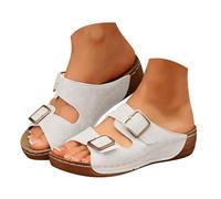 VBEDKDEB Orthopaedic Slippers, Women's Summer Platform Mules, Adjustable Strap Slippers, Comfortable Wedge Heel, Non-Slip Sandals, Peeptoe Slippers, Casual Sandals, Travel Slippers, White, 8.5 UK