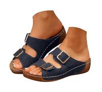 VBEDKDEB Orthopaedic Slippers, Women's Summer Platform Mules, Adjustable Strap Slippers, Comfortable Wedge Heel, Non-Slip Sandals, Peeptoe Slippers, Casual Sandals, Travel Slippers, darkblue, 8.5 UK