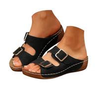 VBEDKDEB Orthopaedic Slippers, Women's Summer Platform Mules, Adjustable Strap Slippers, Comfortable Wedge Heel, Non-Slip Sandals, Peeptoe Slippers, Casual Sandals, Travel Slippers, black, 4.5 UK