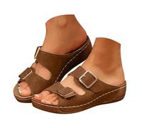 VBEDKDEB Orthopaedic Slippers, Women's Summer Platform Mules, Adjustable Strap Slippers, Comfortable Wedge Heel, Non-Slip Sandals, Peeptoe Slippers, Casual Sandals, Travel Slippers, brown, 7 UK