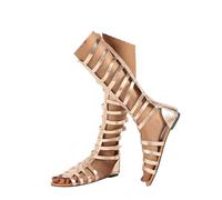 VBEDKDEB Römer Sandals Women's Chic Flat Roman Shoes 2025 Summer Casual Adjustable Straps Zip Back Sandals Women Beach Travel Holiday Open Non-Slip Knee Sandals, gold, 2/2.5 UK