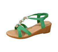 VBEDKDEB Sandals for Women Ladies Summer Walking Sandal Women's Spring And Summer Wedge Heel Woven Strap Sandals Fashionable And Casual Outer Wear Solid Color Pearl Decorated for Women (Green, 4)