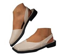 VBEDKDEB Sandals Women's Summer Comfortable Summer Shoes Women's Fashion Summer Plain Square Toe Side Hollow Back Shoes Elastic Low Heel Casual Sandals Women White, beige, 4.5 UK