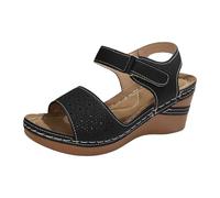 VBEDKDEB Sandals Women's Summer Comfortable Women's Sandals Lightweight Platform Sandals with Wedge Heel, Casual Summer with Straps that Increase Height Retro Resort Shoes Women Summer, black, 5.5 UK