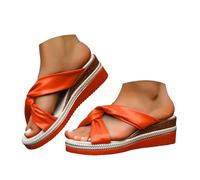 VBEDKDEB Sliders Women Platform Toe Open Heel Slip Sandals With Wedge Heels And Solid Color Straps For Wearing Alone Slip On Sandals Women (Orange, 6.5)