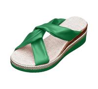 VBEDKDEB Sliders Women Platform Toe Open Heel Slip Sandals With Wedge Heels And Solid Color Straps For Wearing Alone Slip On Sandals Women (Green, 6.5)