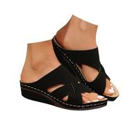 VBEDKDEB Sliders Women Summer Thick Heeled Mid Heeled Open Toed Solid Color Fish Mouth Hollow Out Single Strap Women's Sand Womens Sliders (6)