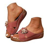 VBEDKDEB Sliders Women Women's Comfortable Casual Slippers Stylish Floral Decorated Cork Soled Flat Mule Sandals Sandals Women (6)