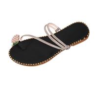 VBEDKDEB Sliders Women Women's Pineapple Pearl Fashionable Summer Solid Color Toe Flat Sandals Wedge Sandals (6.5)