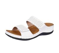 VBEDKDEB Sliders Women Women's Thick Soled Leather One Strap Hollow Out Casual Open Back Solid Color Sandals Womens Sliders (White, 6.5)