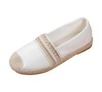 VBEDKDEB Slip On Sneakers Women Slipper Casual Shoes Women Shoes Ethnic Style Retro Style Hollow Breathable Fishing Shoes Woven Straw Shoes Flat Bottom Casual Comfortable Toe Shoes, White, 8 UK