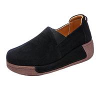VBEDKDEB Slip On Sneakers Women's Slipper Casual Shoes Plain Round Toe Casual Thick Sole Flock Mid Heel Shake Shoes Slippers Women, black, 5 UK