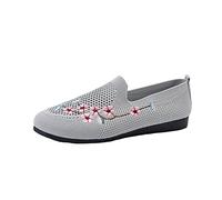 VBEDKDEB Slip On Trainers, Women's Casual Shoes, Slippers, Embroidery, Breathable, Knitting, Comfortable Flat Casual Shoes, Tennis Shoes, Women's Sand Court, gray, 4.5 UK