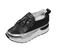 VBEDKDEB Slip On Trainers Women's Running Shoes Trainers Women's Shiny Low Gear Thick Bottom Height Increase Set Foot Lazy People One Foot Stool Soft Bottom Sports Black Trainers, black, 4 UK