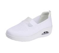 VBEDKDEB Slip-on trainers, women's running shoes, trainers, women's spring and flying mesh surface, breathable, casual women's shoes, wedge heel, thick sole, air cushion shoes, trainers, black, White