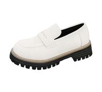 VBEDKDEB Slipper Women Loafer Moccasins Loafers Low Heel Casual Brushed Leather British Block Heel Thick Sole Casual Shoes Moccasin, White, 8.5 UK
