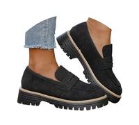 VBEDKDEB Slipper Women Loafer Moccasins Loafers Low Heel Casual Brushed Leather British Block Heel Thick Sole Casual Shoes Moccasin, black, 8.5 UK