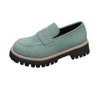 VBEDKDEB Slipper Women Loafer Moccasins Loafers Low Heel Casual Brushed Leather British Block Heel Thick Sole Casual Shoes Moccasin, Green, 4 UK
