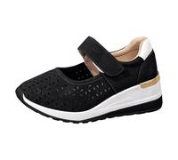 VBEDKDEB Sneaker Women's Running Shoes Slip on Trainers Shoes with Thick Sole Wedge Heel for Girls to Wear Outdoors Fashion Hollow Cap Breathable Comfortable White Leather Sneakers Women, black, 5 UK
