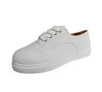 VBEDKDEB Sneaker Women's Slip On Casual Shoes Trainers Solid Canvas Breathable Lace Up Flat Bottom Casual Single Shoe Orthopedic Slippers, White, 8.5 UK
