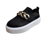VBEDKDEB Sneaker Women's Slip-On Running Shoes Women's Fashion Plain Mesh Metal Chain Decorative Platform Casual Shoes White Sneakers Women, black, 7 UK