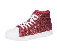 VBEDKDEB Sneaker Women's Trainers Slip On Running Shoes Women's Shoes Simple Lace Up High Top Casual Shiny Fine Glitter Flat Shoes Casual Shoes Board Trainers Black, red, 4.5 UK